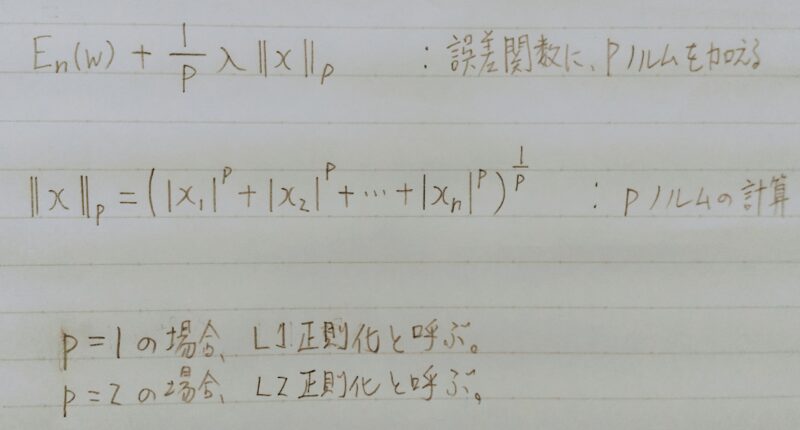 L1正則化とL2正則化の定義式