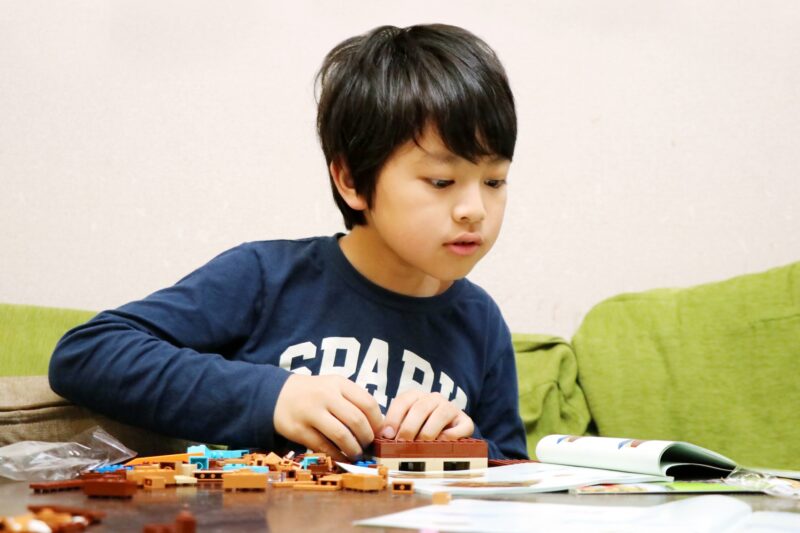 ブロックを組み立てる子供