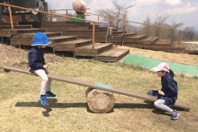 軽井沢にてシーソー遊び