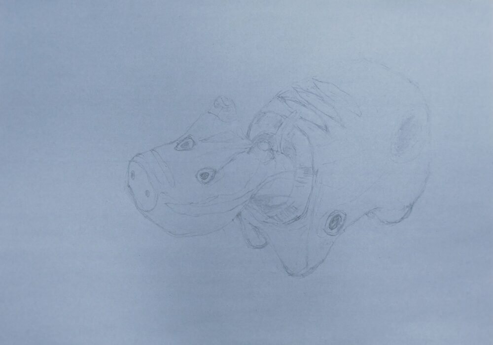 「赤べこ」デッサン画 Step1